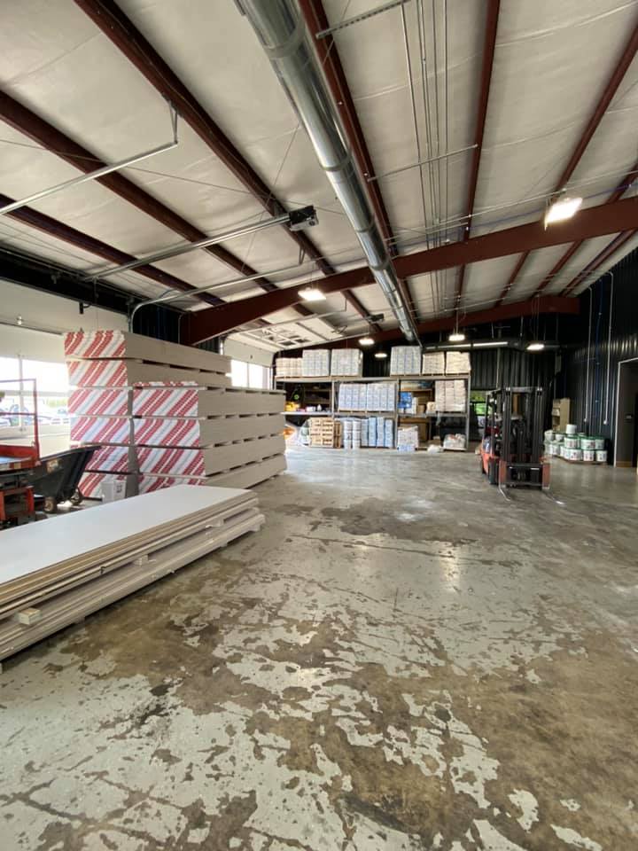 Drywall stocked in the Classic Drywall warehouse